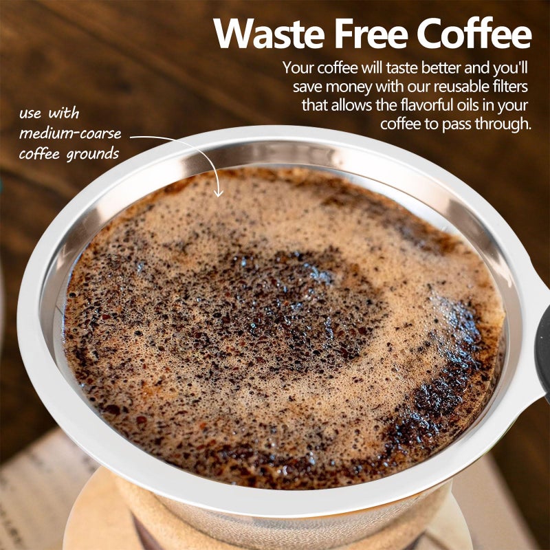 OENUASG عبوة 2 من فلاتر القهوة متوافقة مع Chemex (6، 8، 10 أكواب) و Hario V60 02 و 03، فلاتر قهوة بالتنقيط - قابلة لإعادة الاستخدام ودائمة - Image 4