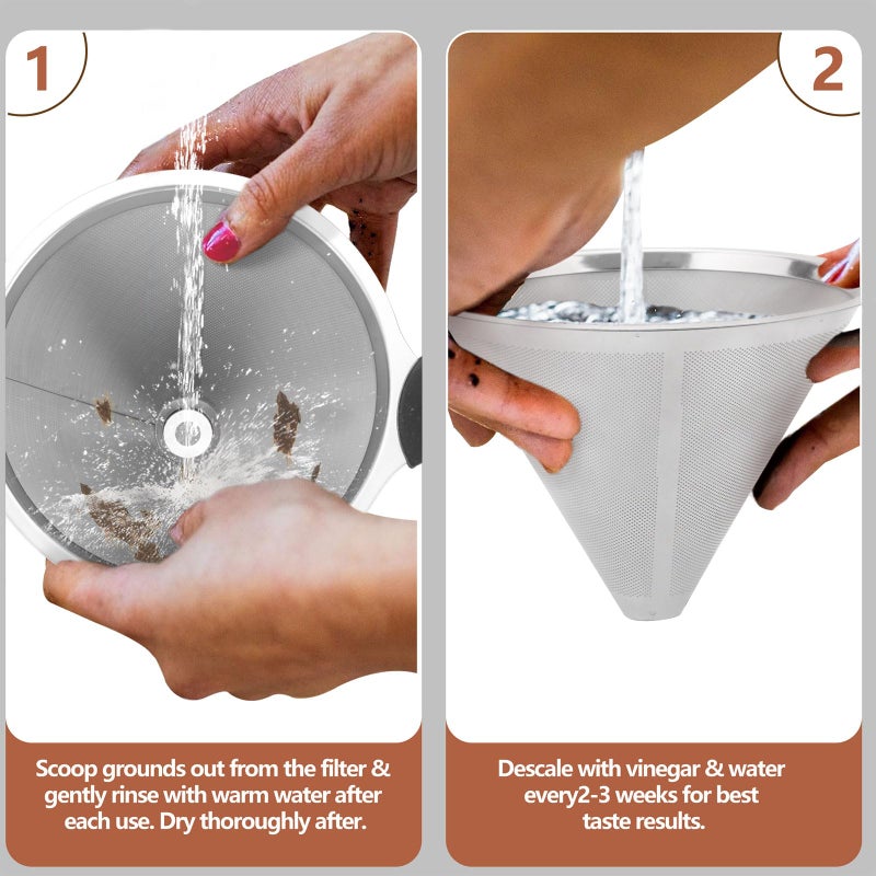 OENUASG عبوة 2 من فلاتر القهوة متوافقة مع Chemex (6، 8، 10 أكواب) و Hario V60 02 و 03، فلاتر قهوة بالتنقيط - قابلة لإعادة الاستخدام ودائمة - Image 5