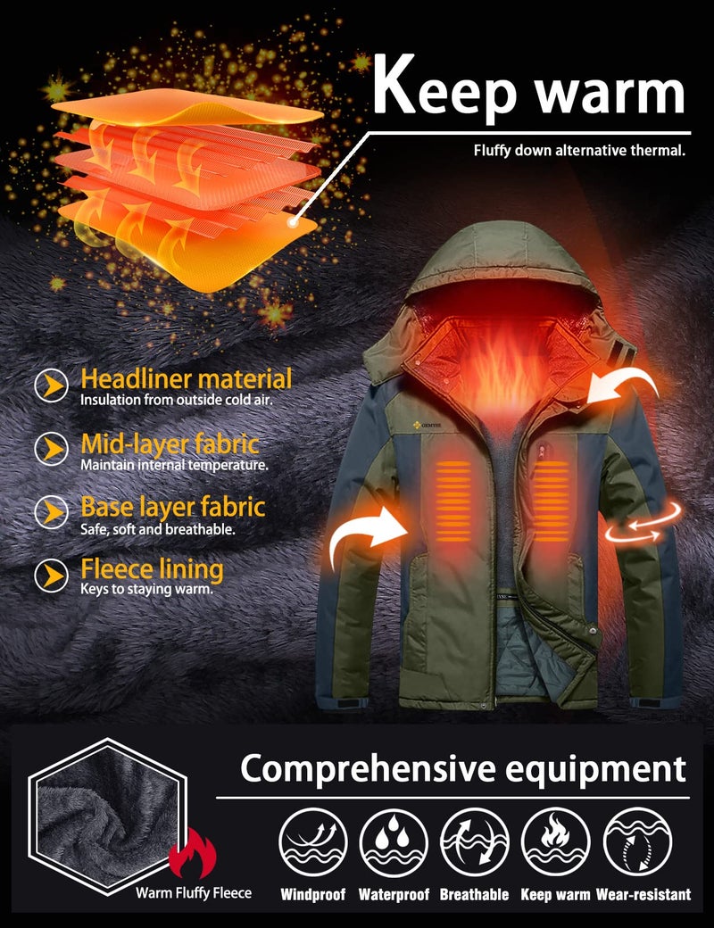 GEMYSE Men's Mountain Waterproof Ski Snow Jacket Winter Windproof Rain Jacket (Army Green,Small) - Image 4