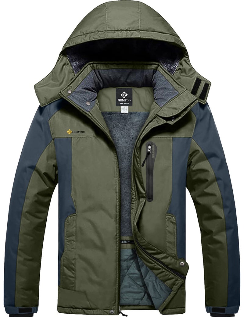 GEMYSE Men's Mountain Waterproof Ski Snow Jacket Winter Windproof Rain Jacket (Army Green,Small) - Image 1