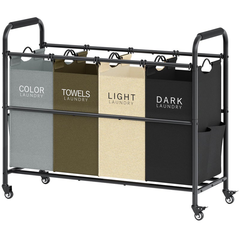 Tajsoon 4 Bag Laundry Sorter Cart, 4 Section Laundry Hamper Sorter with Heavy Duty Lockable Rolling Wheels, Laundry Separator Hamper with Removable Bags for Dirty Clothes Storage, 4 Colors - Image 1