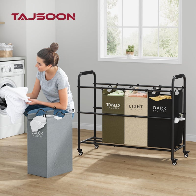 Tajsoon 4 Bag Laundry Sorter Cart, 4 Section Laundry Hamper Sorter with Heavy Duty Lockable Rolling Wheels, Laundry Separator Hamper with Removable Bags for Dirty Clothes Storage, 4 Colors - Image 2