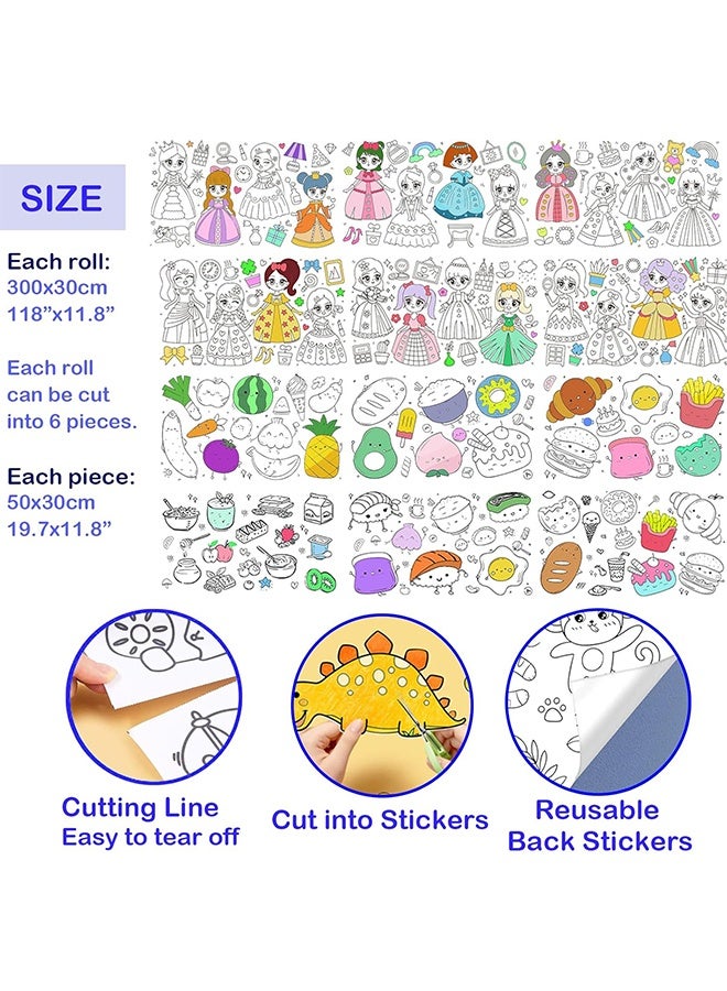 Lemon 2 Rolls Coloring Paper Roll for Kids, Sticky Children's Drawing Sheet Roll for Toddlers, 118x11.8″ Large Painting Page for Kindergarten Home Kids Birthday Party (Princess + Food)  - Image 2