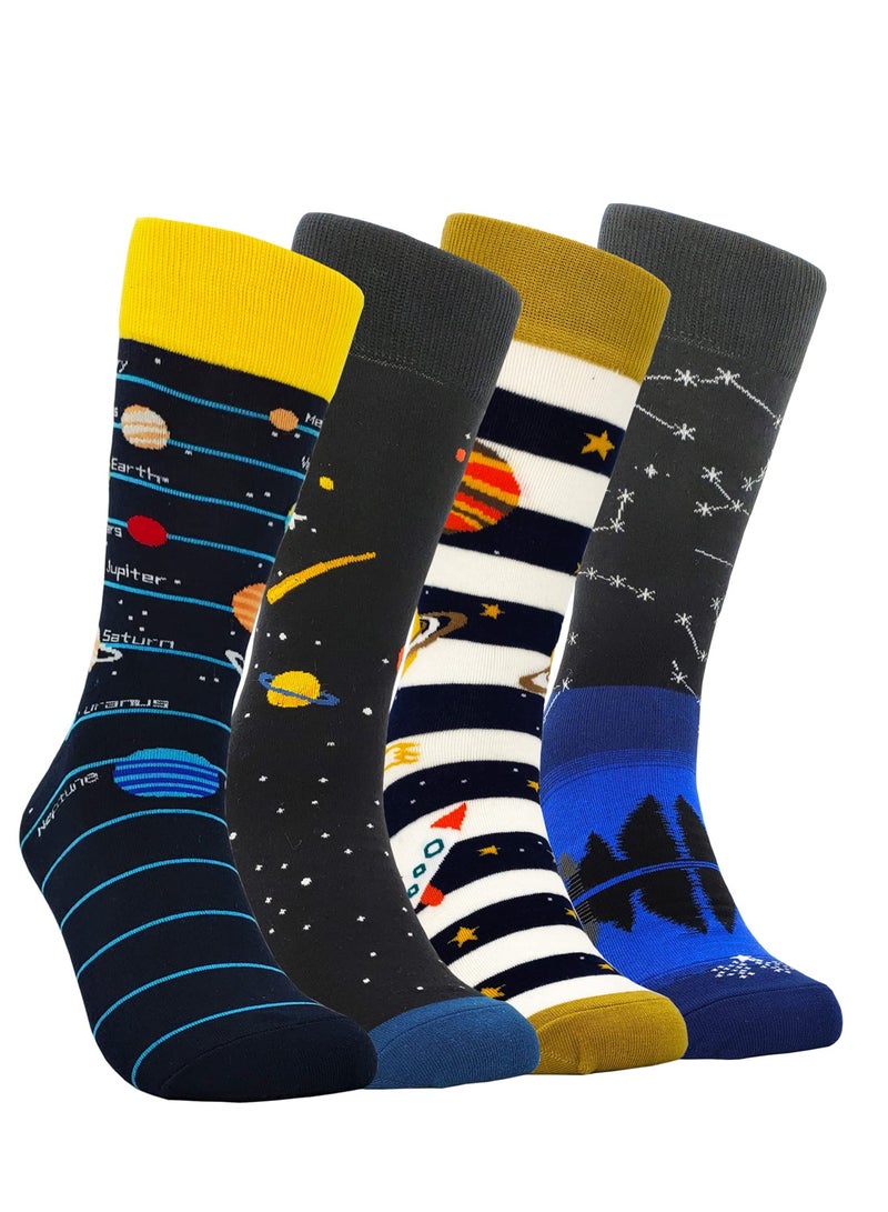 Colorful Novelty Dress Socks with Fun Universe Pattern - Crazy Cotton Socks for Men and Kids, Perfect for Adding a Touch of Whimsy to Any Outfit! - Image 1