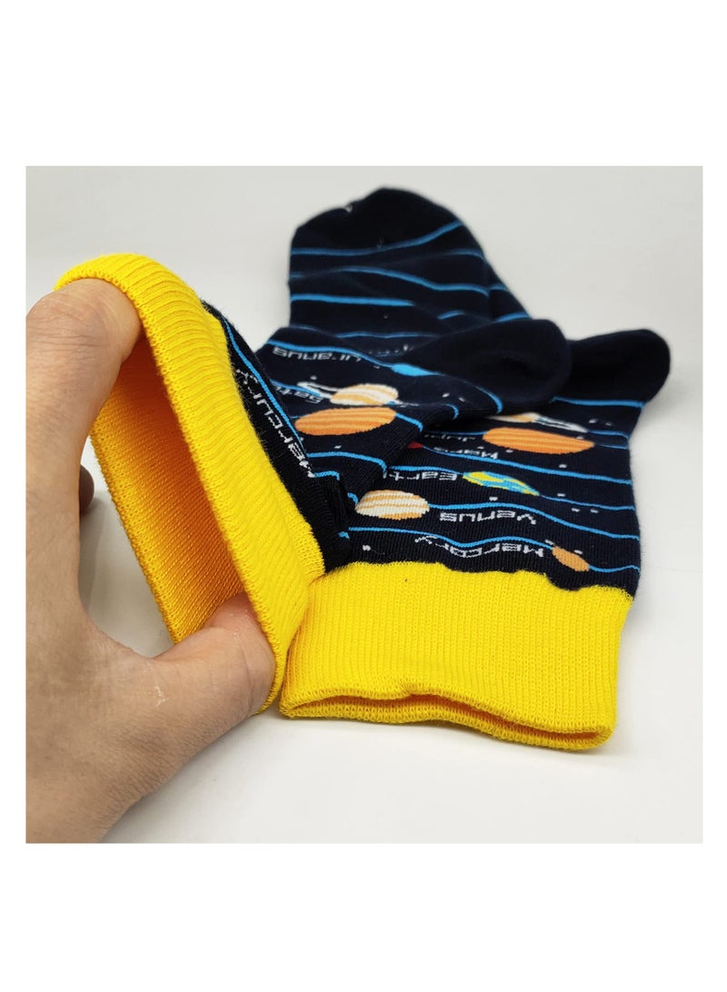 Colorful Novelty Dress Socks with Fun Universe Pattern - Crazy Cotton Socks for Men and Kids, Perfect for Adding a Touch of Whimsy to Any Outfit! - Image 4