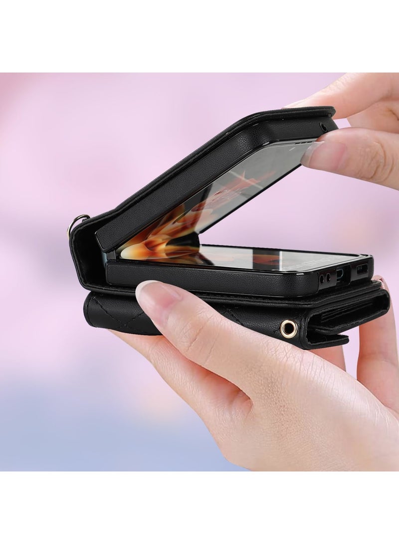 Barakah Wallet Case for Galaxy Z Flip 5 with Card Holder, Crossbody Wallet Leather Handbag, RFID Blocking Detachable Lanyard Magnetic Flip Case, Compatible with Samsung Galaxy Z Flip 5 5G(Black) - Image 2