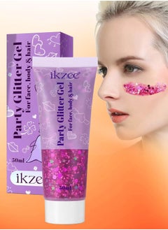 IKZEE 50ml Party Glitter Gel for Face Body and Hair Long Lasting Hight Pigmented Easy Apply Party Holographic Body Glitter Gel for Hair Ears Lip Nails Body and Neck Makeup Color 04  - Image 1