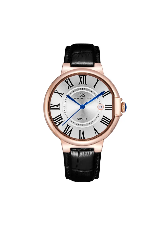 KENNETH SCOTT Men's Analog Display Watch With Black Genuine Leather  Strap - K23053-RLBW