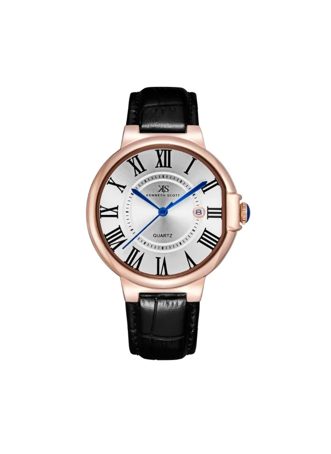 كينيث سكوت Men's Genuine Leather Analog Watch K23053-RLBW - 41 mm