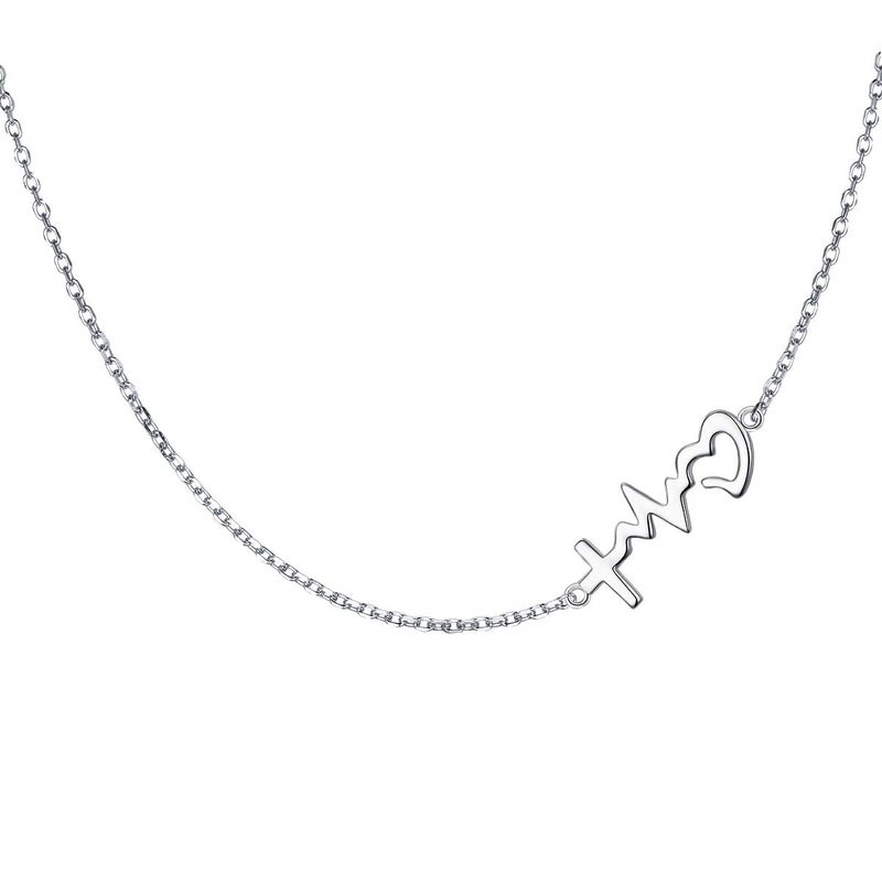 DAOCHONG S925 Sterling Silver Jewelry Faith Hope Love Sideways Choker Necklace 14 inches to 18 inches (Faith Hope Love) - Image 1
