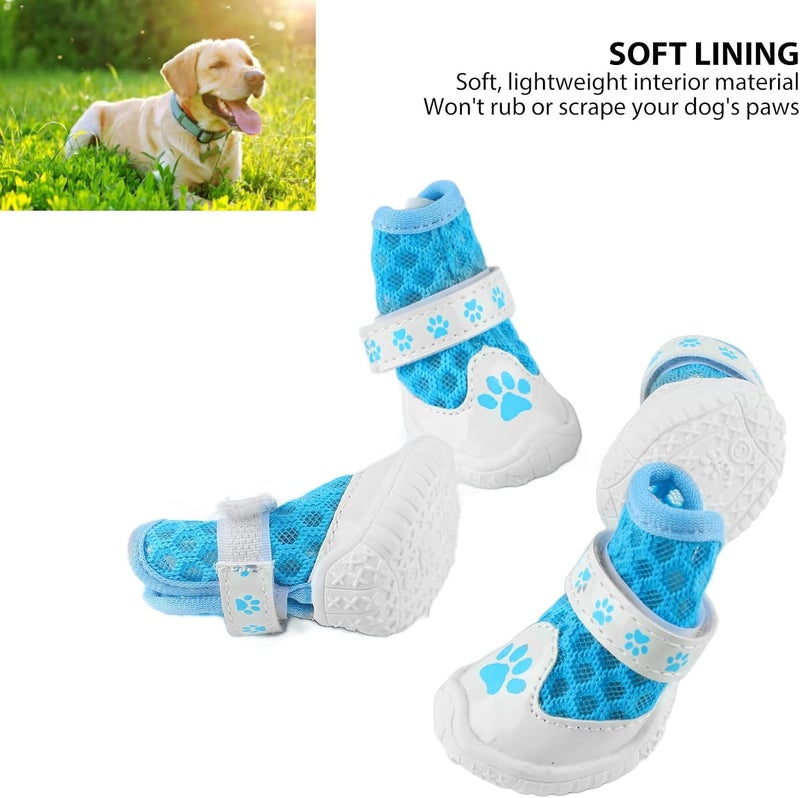 4pcs Dog Booties Summer Breathable Mesh Lightweight Slip Protectors, Fashionable Pet Shoes with Durable Rubber Sole for Outdoor Walking and Hot Pavement (Blue) - Image 5