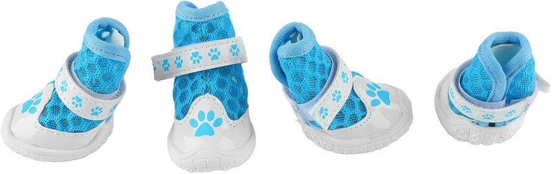 4pcs Dog Booties Summer Breathable Mesh Lightweight Slip Protectors, Fashionable Pet Shoes with Durable Rubber Sole for Outdoor Walking and Hot Pavement (Blue) - Image 3