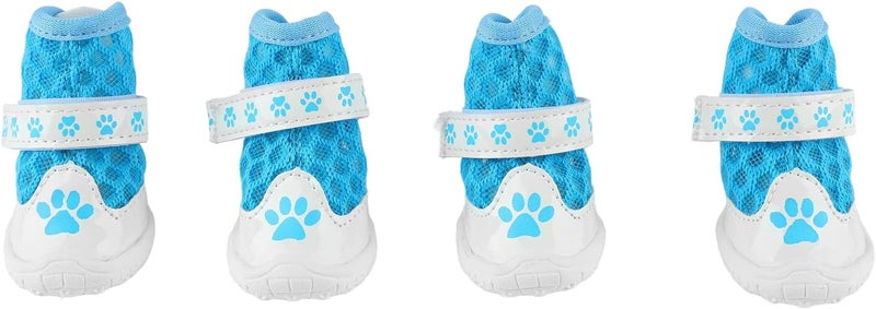 4pcs Dog Booties Summer Breathable Mesh Lightweight Slip Protectors, Fashionable Pet Shoes with Durable Rubber Sole for Outdoor Walking and Hot Pavement (Blue) - Image 1