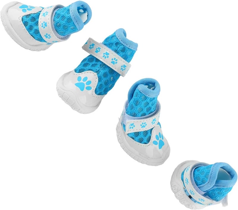 4pcs Dog Booties Summer Breathable Mesh Lightweight Slip Protectors, Fashionable Pet Shoes with Durable Rubber Sole for Outdoor Walking and Hot Pavement (Blue) - Image 4