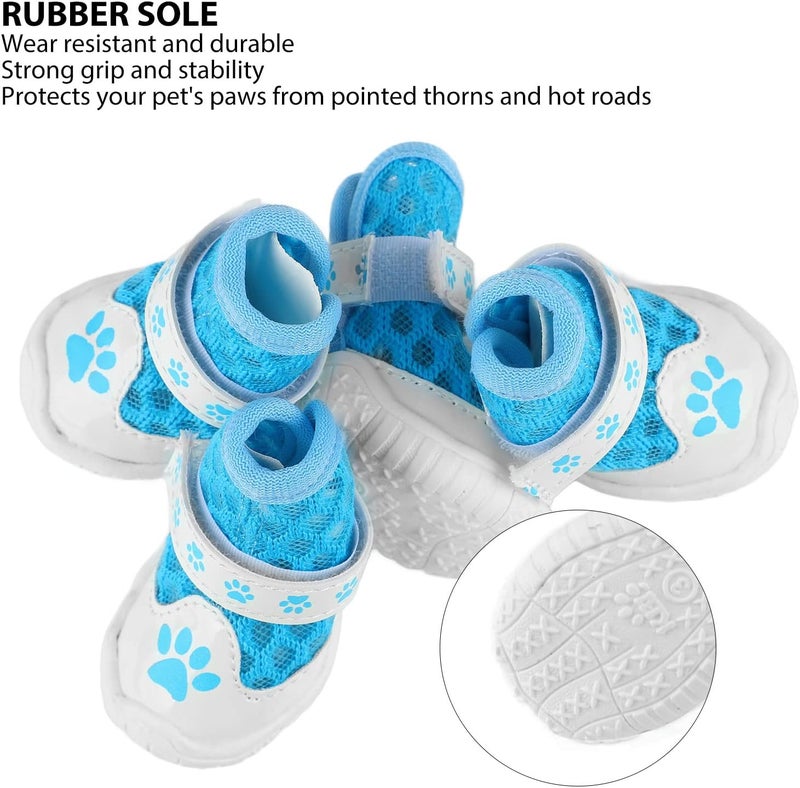 4pcs Dog Booties Summer Breathable Mesh Lightweight Slip Protectors, Fashionable Pet Shoes with Durable Rubber Sole for Outdoor Walking and Hot Pavement (Blue) - Image 2