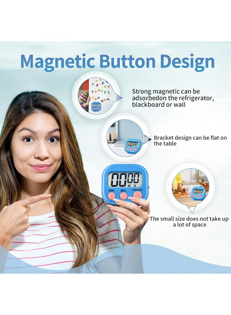 PULUZ 4 Pack Digital Kitchen Timer Magnetic Digital Timer with Big Display Loud Ring Cooking Timers for Kitchen Electronic Timer for Cooking, Game, Gym, Break Time, Classroom (Pink,Blue,Green,Purple, 4) - Image 4