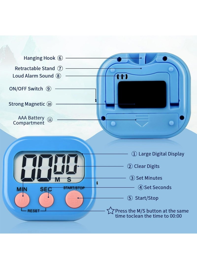 PULUZ 4 Pack Digital Kitchen Timer Magnetic Digital Timer with Big Display Loud Ring Cooking Timers for Kitchen Electronic Timer for Cooking, Game, Gym, Break Time, Classroom (Pink,Blue,Green,Purple, 4) - Image 3