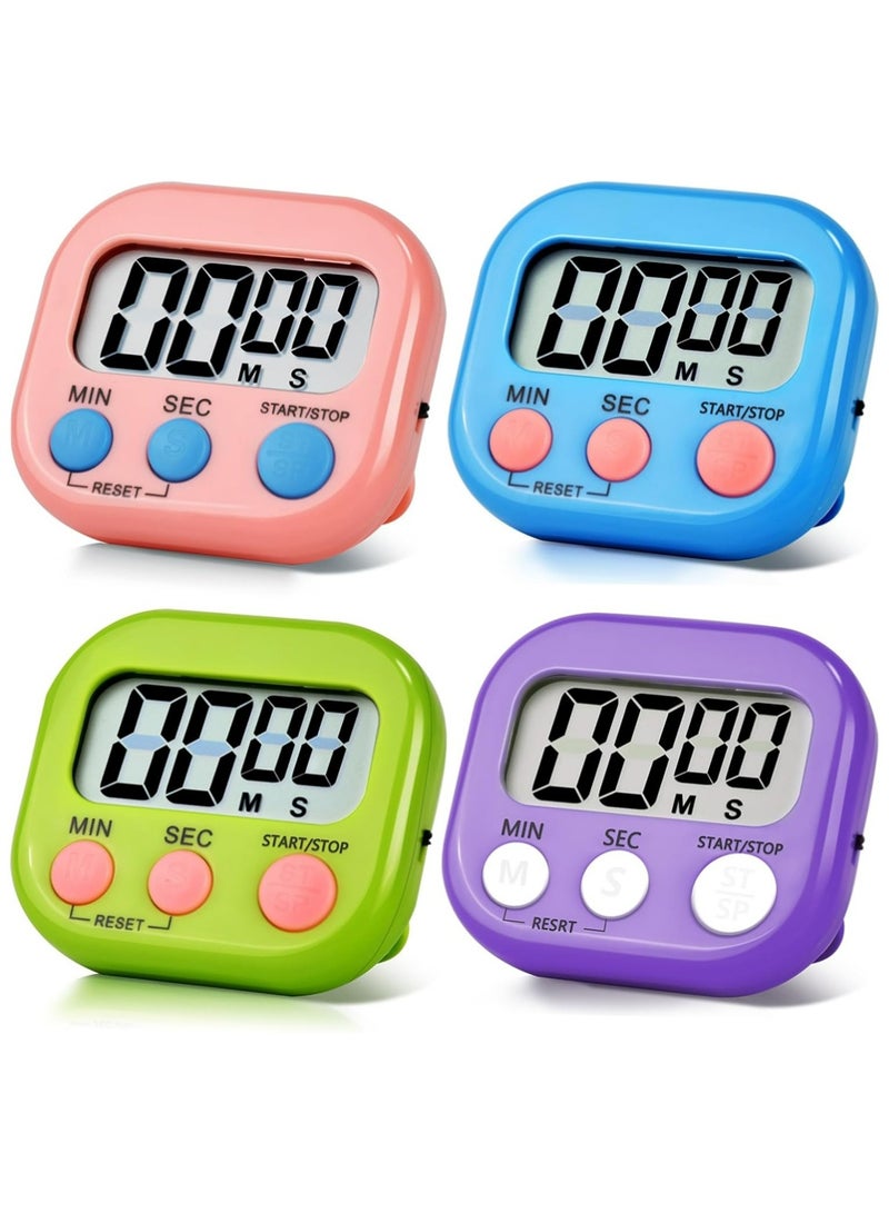 PULUZ 4 Pack Digital Kitchen Timer Magnetic Digital Timer with Big Display Loud Ring Cooking Timers for Kitchen Electronic Timer for Cooking, Game, Gym, Break Time, Classroom (Pink,Blue,Green,Purple, 4) - Image 1
