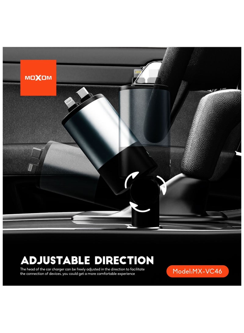 MOXOM Retractable Moxom Car Charger MX-VC46, 4 in 1 12/24V 120W Fast Charging Car Charger USB-C & USB-A, Retractable Cables Compatible with iPhone iPhone,Samsung,Huawei,Xiaomi,Pixel - Image 4