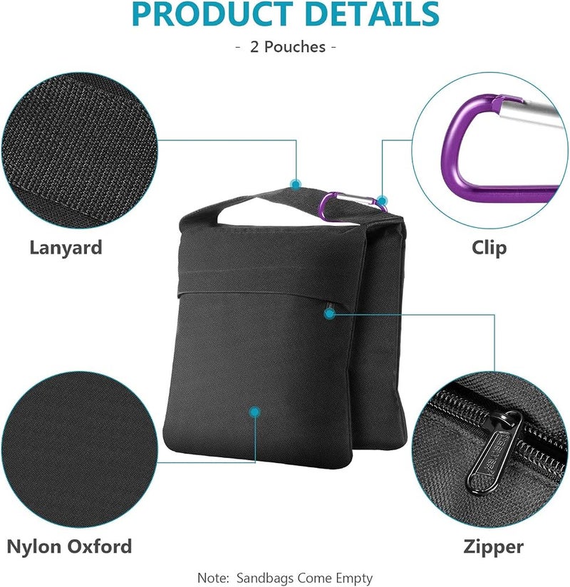 Neewer 4 Pack Photography Heavy Duty Sandbags Saddlebag Design 4 Weight Bags for Photo Video Studio Standing Backyard Outdoor Patio Sports Transparent PP Bag and Clips Included (Black) - Image 3