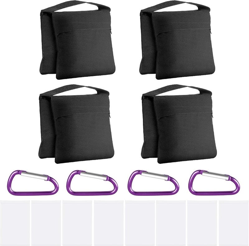 Neewer 4 Pack Photography Heavy Duty Sandbags Saddlebag Design 4 Weight Bags for Photo Video Studio Standing Backyard Outdoor Patio Sports Transparent PP Bag and Clips Included (Black) - Image 1