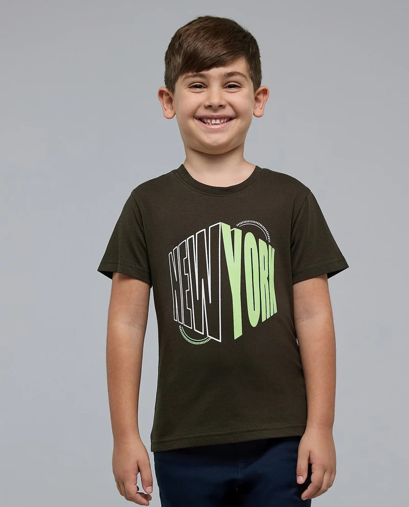 أر أند بي Printed T-Shirt with Crew Neck and Short Sleeves