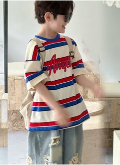 Al Aoyama Summer Boys Outfits Boys Short Sleeve Cotton Striped Tshirt + Denim Jean Shorts Set  - Image 3
