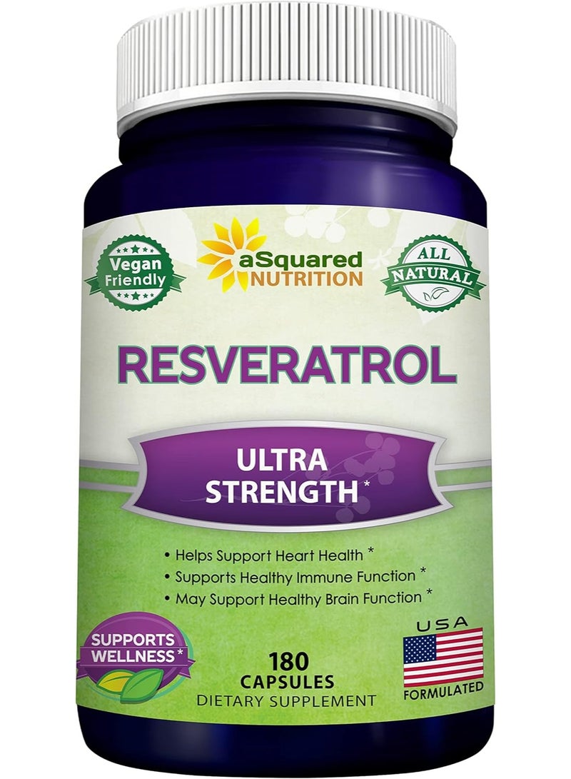 aSquared Nutrition Resveratrol Trans-Resveratrol Pills for Heart Health 180 Capsules 90 Servings - Image 1