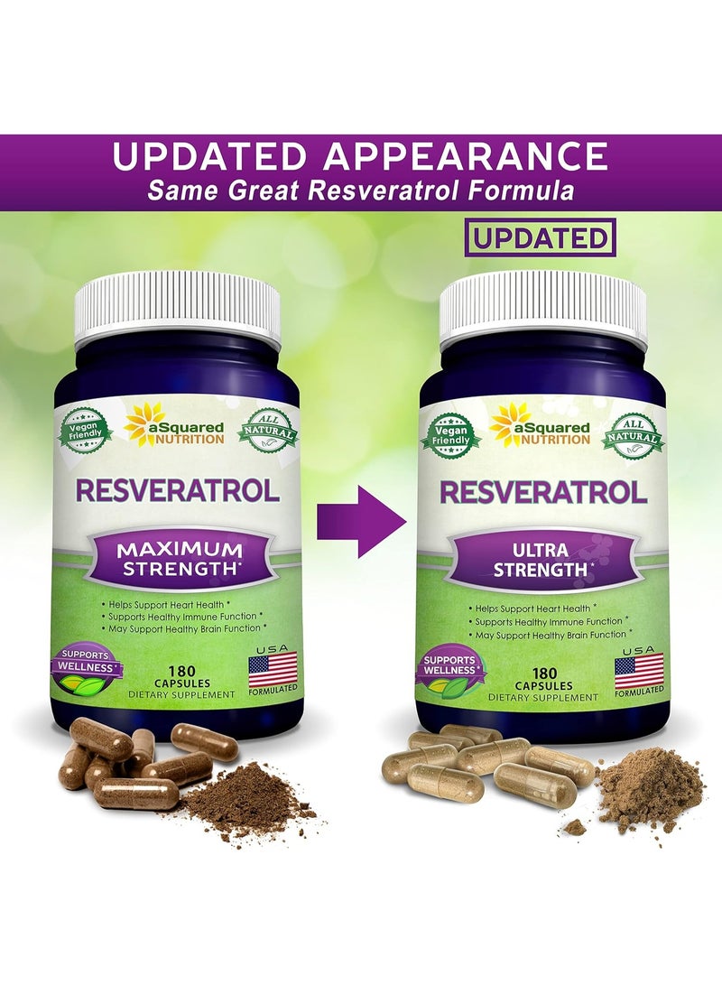 aSquared Nutrition Resveratrol Trans-Resveratrol Pills for Heart Health 180 Capsules 90 Servings - Image 3