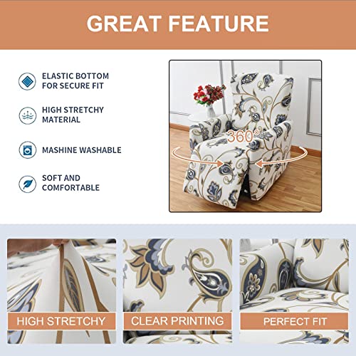 Eco-Ancheng EcoAncheng Recliner Slipcovers 4Pieces Recliner Chair Covers Lazy Boy Chair Covers Stretch Recliner Couch Covers Fitted Non Slip Reclining Slipcovers Furniture Protector for Recliner with Pocket - Image 3