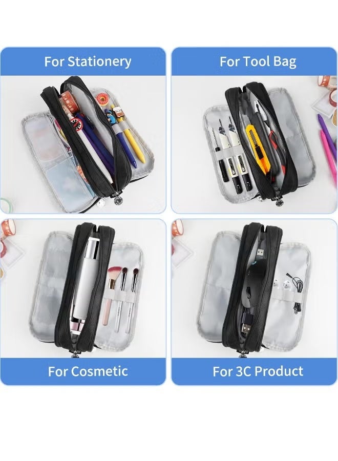 ANGOO Large Capacity Pencil Case Three Compartment Pencil Case Suitable for School Teenagers Girls,Boys and Women's Stationery Bag Convenient Storage Bag Outdoor Travel Storage Bag,Black - Image 4