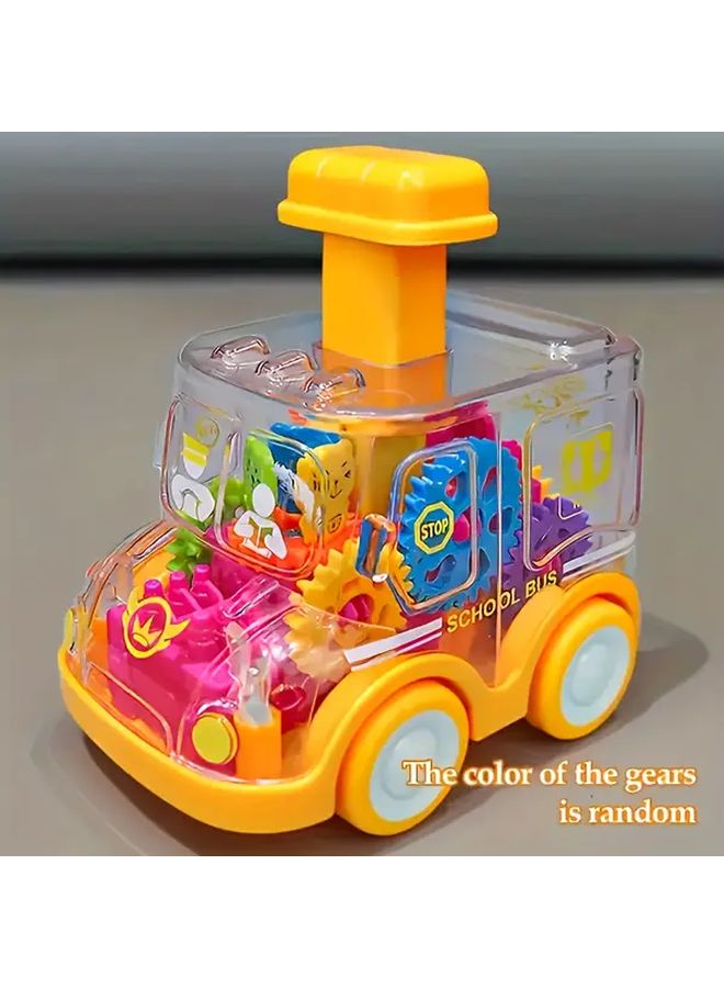 Yellow Kids Cartoon Transparent Gear Toy Car Educational Pull Back Model No Batteries - Image 1