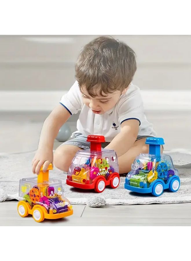 Yellow Kids Cartoon Transparent Gear Toy Car Educational Pull Back Model No Batteries - Image 5