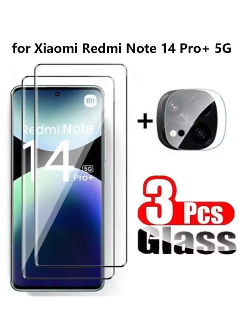 3 pcs for Xiaomi Redmi Note 14 Pro+ 5G Tempered Glass Screen Protector with Camera Lens Film, 2 Pcs Front Screen Protectors and 1 Pcs Lens Film  - Image 1