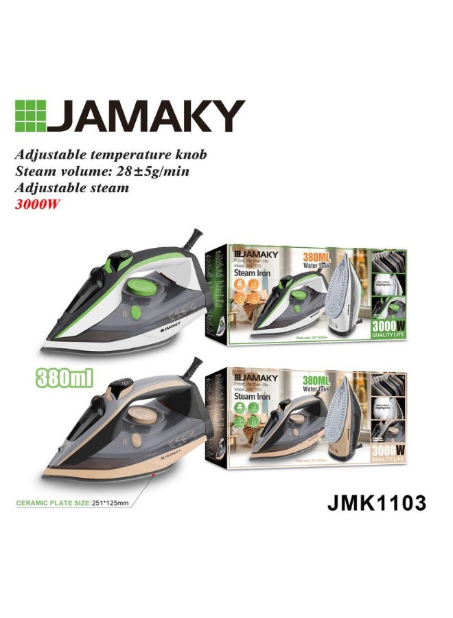 Steam iron with ceramic soleplate and 360° swivel cord – powerful steam – 3000W – Model JMK1103