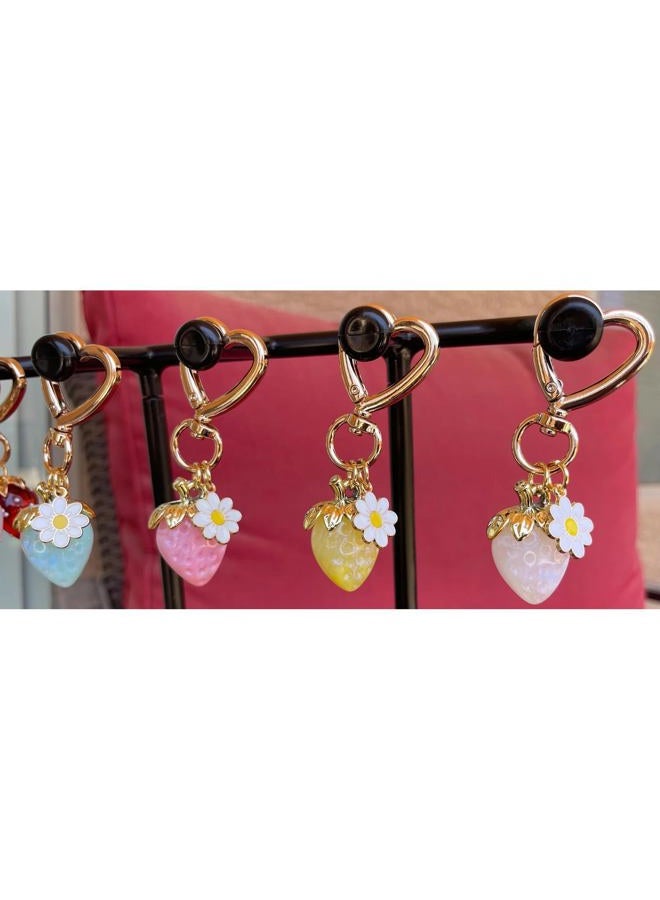 Agromusk Cute Strawberry Keychain,Bag Charms,Kawaii Heart Flower Daisy Key chains Accessories Decor for Girls Purse Gift (Blue) - Image 3