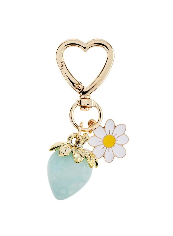 Agromusk Cute Strawberry Keychain,Bag Charms,Kawaii Heart Flower Daisy Key chains Accessories Decor for Girls Purse Gift (Blue) - Image 1