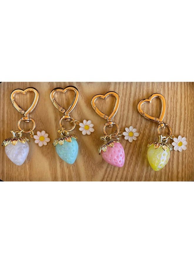 Agromusk Cute Strawberry Keychain,Bag Charms,Kawaii Heart Flower Daisy Key chains Accessories Decor for Girls Purse Gift (Blue) - Image 2