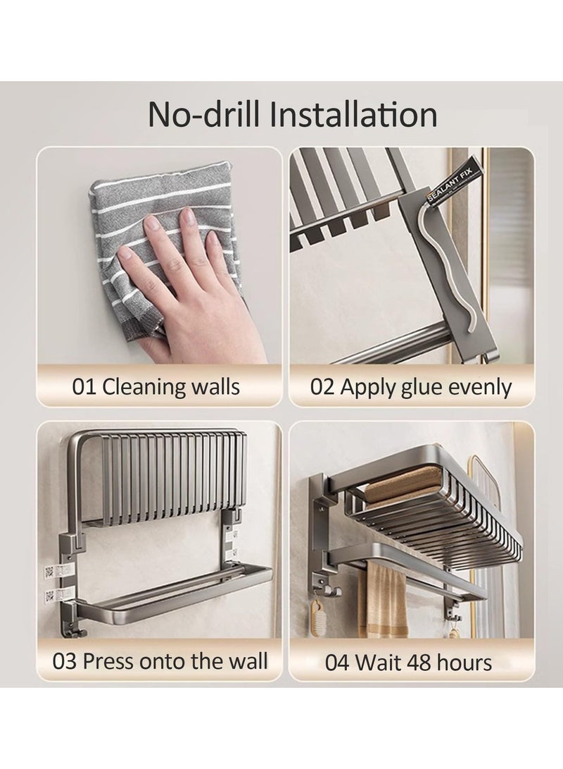 Towel Rack, Toilet Rack, Non-Punching Bathroom Rack, Integrated Pendant, Toilet Space Aluminum Bath Towel Rack (Installation Package Nails and Glue)