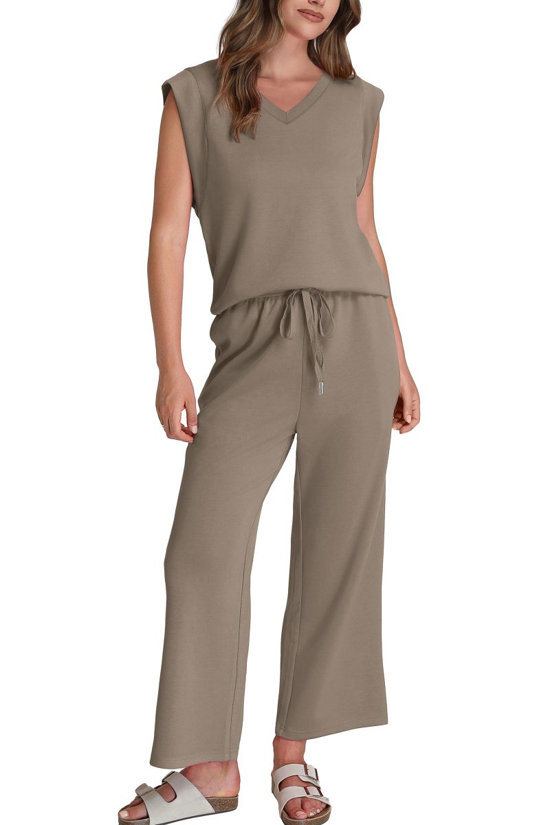 Sampeel Two Piece Sets for Women Summer CrusieTravel Airport Outfits Trending Soft Lounge Sets Going Out Top Sweatsuits Brown M - Image 2