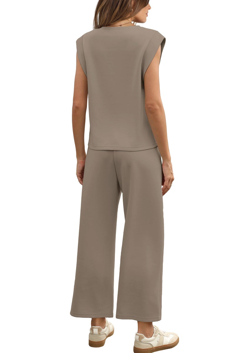 Sampeel Two Piece Sets for Women Summer CrusieTravel Airport Outfits Trending Soft Lounge Sets Going Out Top Sweatsuits Brown M - Image 5