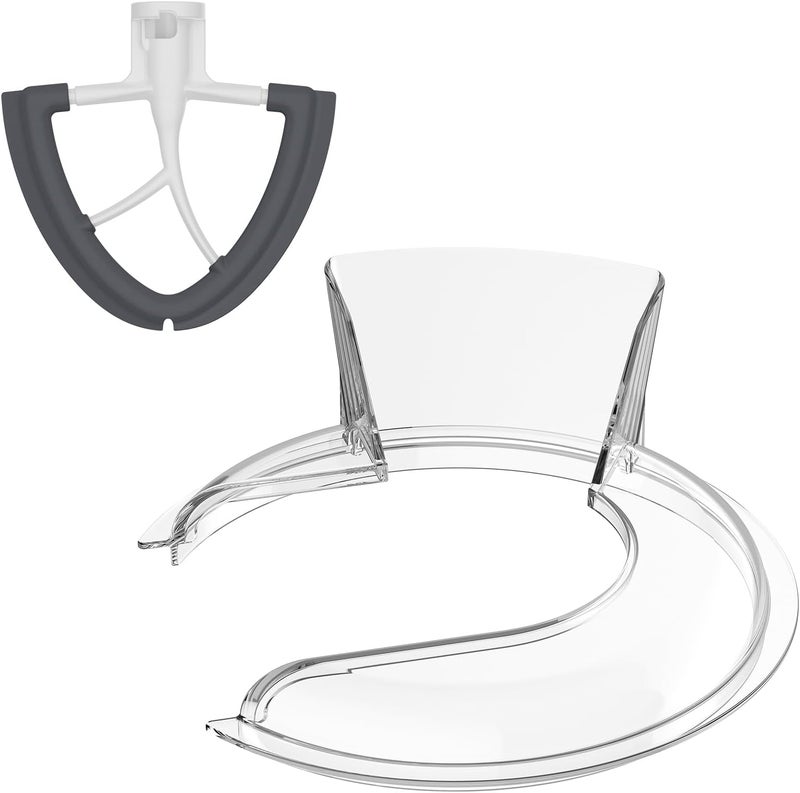FOCOllK درع الصب لوعاء خلاط KitchenAid سعة 4.5-5 كوارت (ستانلس ستيل، زجاج، سيراميك) ومضرب الحافة المرنة لخلاط Kitchenaid، سعة 4.5-5 كوارت للرأس المائل لملحقات خلاط Kitchenaid من - Image 1