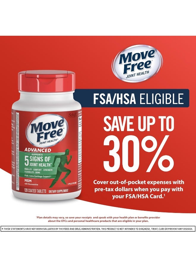 Move Free مكمل دعم المفاصل المتقدم جلوكوزامين كوندروايتين MSM، يدعم الحركة والراحة والقوة والمرونة والعظام - 3X120 زجاجة (120 حصة) - Image 5