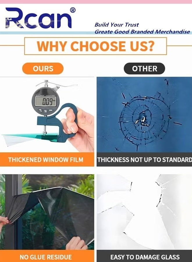 ركان ملصق فيلم نافذة PVC أحادي الاتجاه للخصوصية، فيلم عاكس للتحكم في الحرارة، فيلم نافذة يحجب الشمس ومضاد للأشعة فوق البنفسجية، لون نافذة عاكس للمنزل 60 × 200 سم - Image 3