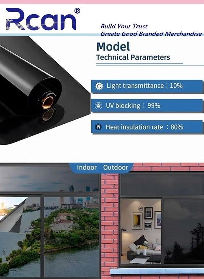 ركان ملصق فيلم نافذة PVC أحادي الاتجاه للخصوصية، فيلم عاكس للتحكم في الحرارة، فيلم نافذة يحجب الشمس ومضاد للأشعة فوق البنفسجية، لون نافذة عاكس للمنزل 60 × 200 سم - Image 4