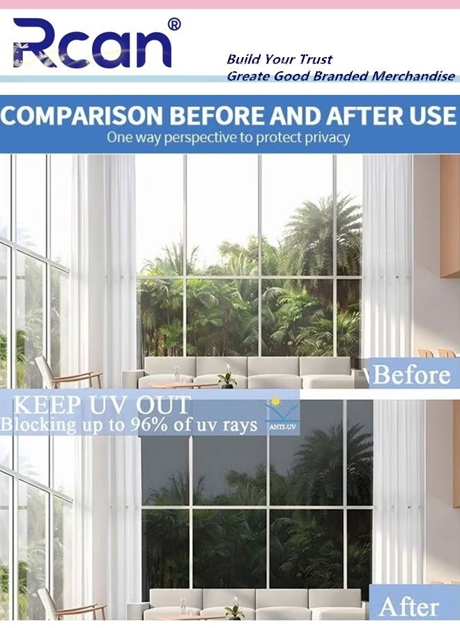 ركان ملصق فيلم نافذة PVC أحادي الاتجاه للخصوصية، فيلم عاكس للتحكم في الحرارة، فيلم نافذة يحجب الشمس ومضاد للأشعة فوق البنفسجية، لون نافذة عاكس للمنزل 60 × 200 سم - Image 5