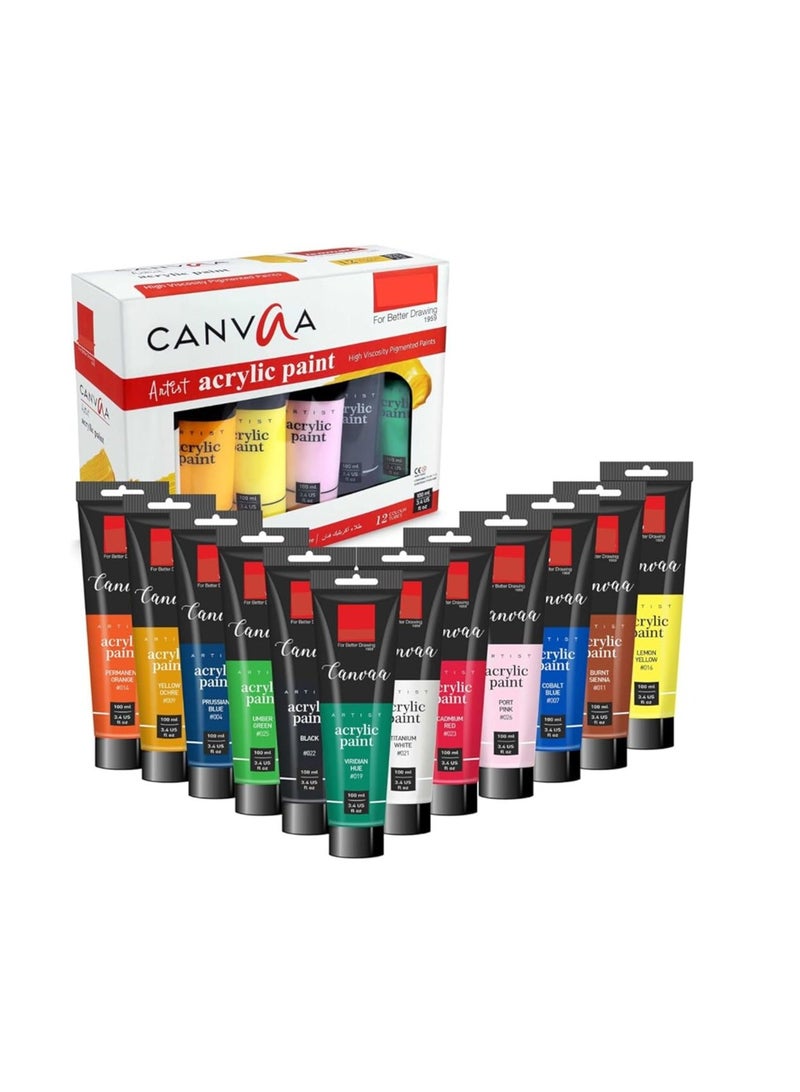 Isomers Canvaa Acrylic Paint 100ml - Set of 12 Vibrant Pigmented & Fadeproof Colors - ARTIST SERIES - For Canvas Painting, Scrap Book, Paper Board, Wood & Terracotta etc - Image 1