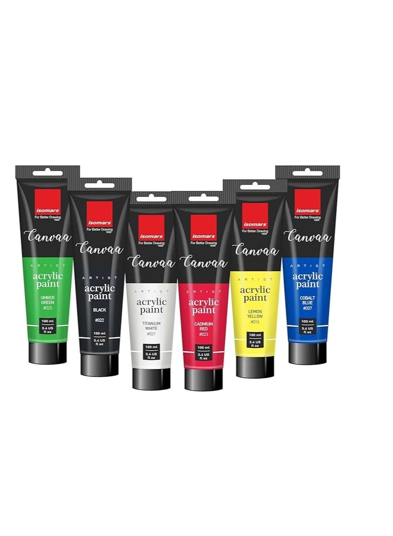 Isomers Canvaa Acrylic Paint 100ml - Set of 12 Vibrant Pigmented & Fadeproof Colors - ARTIST SERIES - For Canvas Painting, Scrap Book, Paper Board, Wood & Terracotta etc - Image 2