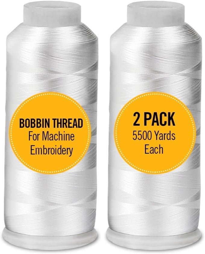 2 XLARGE CONES EMBROIDERY BOBBIN THREAD 60WT FOR MACHINE EMBROIDERY AND SEWING MACHINES LINTFREE 5500 YARDS EACH
