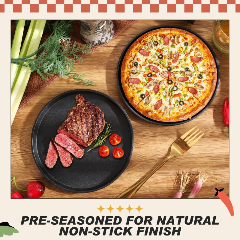 Maxdot 2 Pcs Small Cast Iron Griddle Pan 7.5 Inch Valentine's Day Round Cast Iron Pizza Pan Camping Skillets Mini Carbon Steel Griddle for BBQ, Baking, Grilling, in the Oven, on the Stove or Grill - Image 3